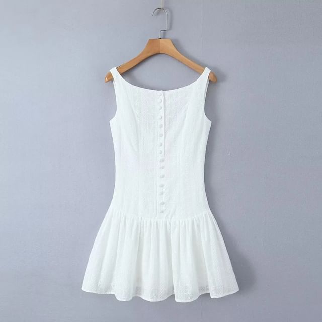 white boat neck a line mini dress Opulent Sleeveless A-Line Mini Dress White main image 1