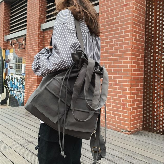 Melois-Plain Drawstring Tote Bag