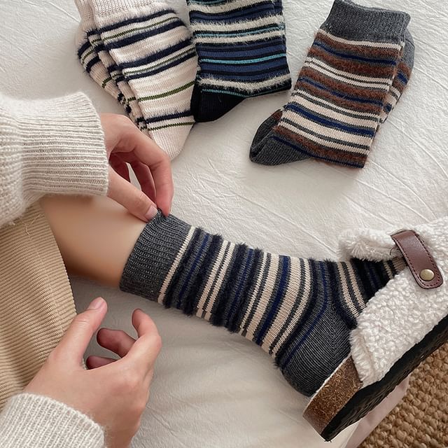 Mimiyu-Striped Short Socks Set