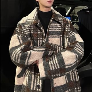 Freehop-Lapel Collared Plaid Single Breasted Coat