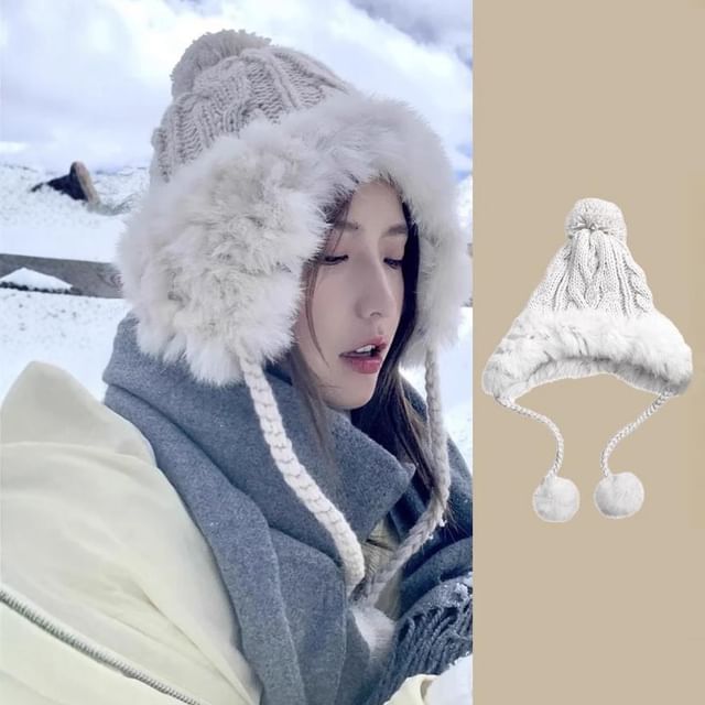 Pompabee-Pompom Fluffy Panel Beanie