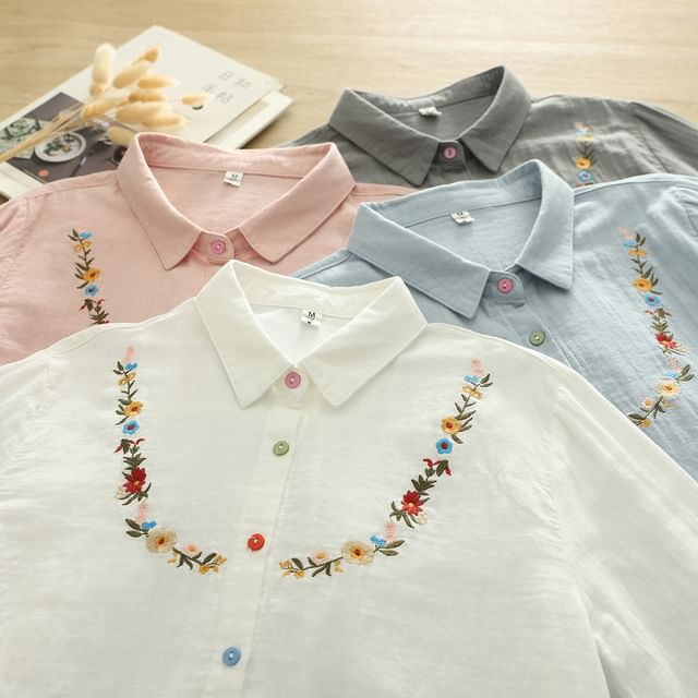 トップス Orchid Embroidered Collar Shirt Orchid Embroidered Collar Shirt – L'AUBE BLANC