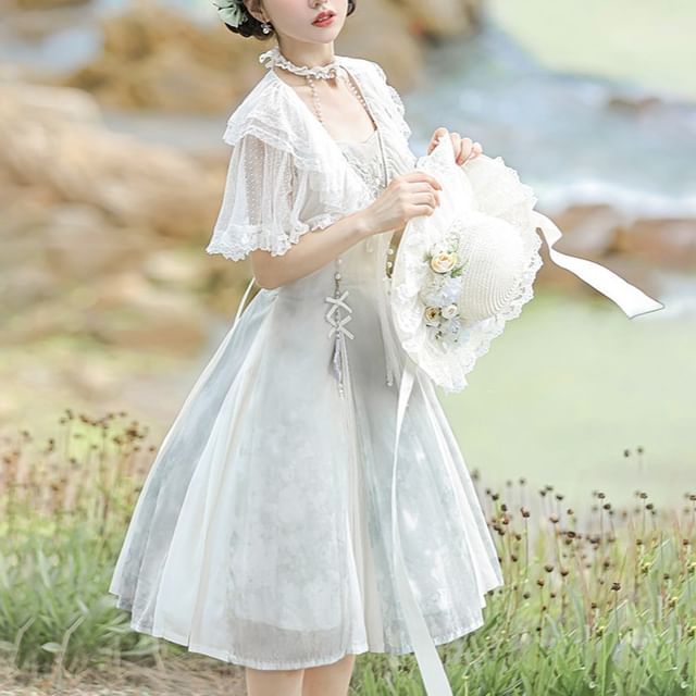 spaghetti strap embroidered dress Rent Dress The Population Audrey Floral Effect Begonia Midi Dress main image 0