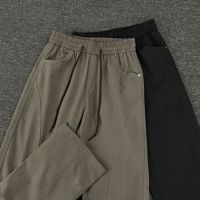 Mimiyox-High Waist Plain Wide Leg Sweatpants