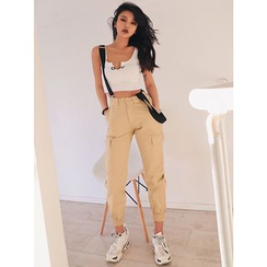 Colada - High-Waist Crop Jogger Pants with Suspender Colada - High-Waist Crop Jogger Pants with Suspender