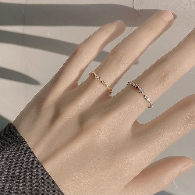 pexrl jewelry-Anillo de Plata de Ley con Diamantes de Imitación