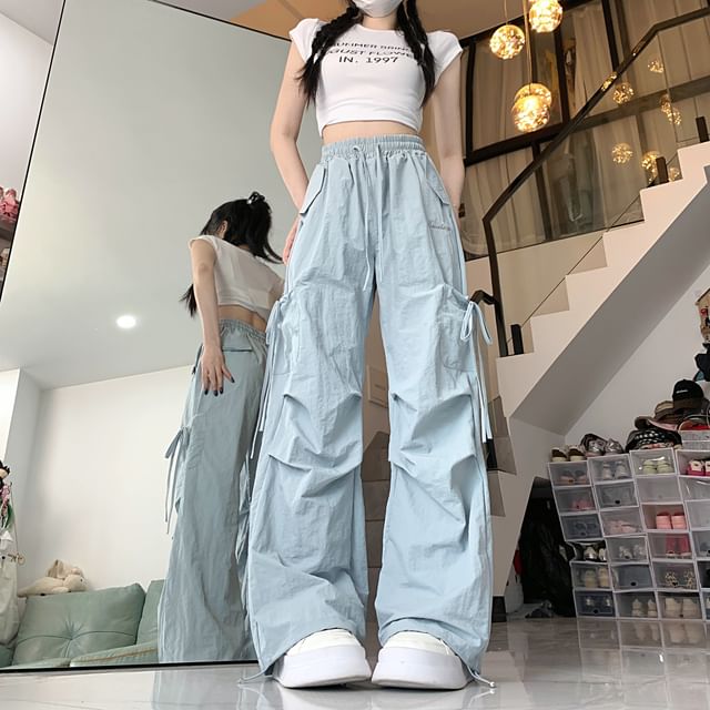 2DAWGS-High Waist Plain Baggy Cargo Pants