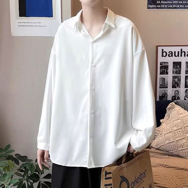Blueforce-Long-Sleeve Button-Up Plain Shirt
