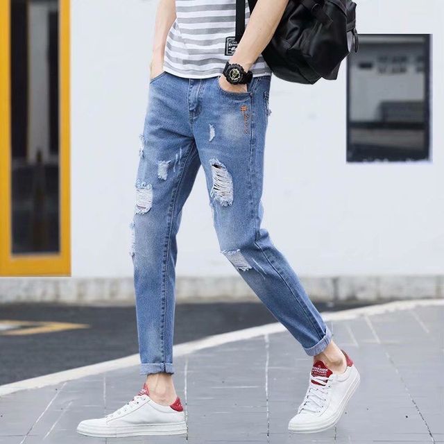 Acrius-Distressed Cropped Skinny Jeans