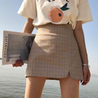 Muezz - Slit Plaid A-Line Mini Skirt