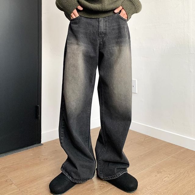 Okwano-Mid Rise Washed Wide Leg Jeans