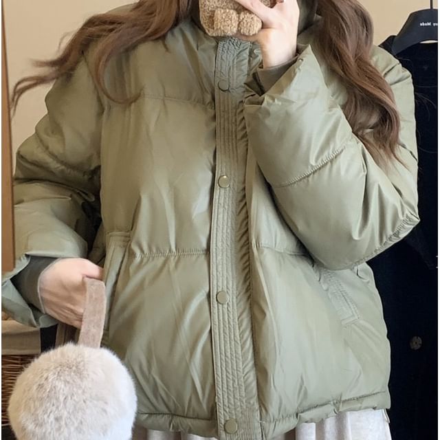 Trendycas-Plain Zip Puffer Jacket