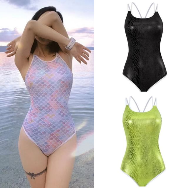 Komorkowe-Spaghetti Strap Cutout Back Swimsuit