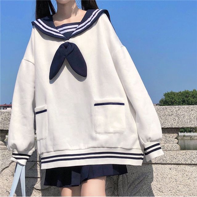 トップス HEIHEI Sailor collar design sweat AKANYA - Sailor Collar Bow Neck Sweatshirt | YesStyle