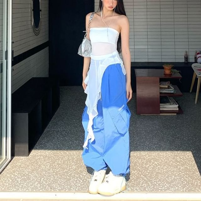 Denimot-Drawstring Waist Plain Baggy Cargo Pants Various Designs