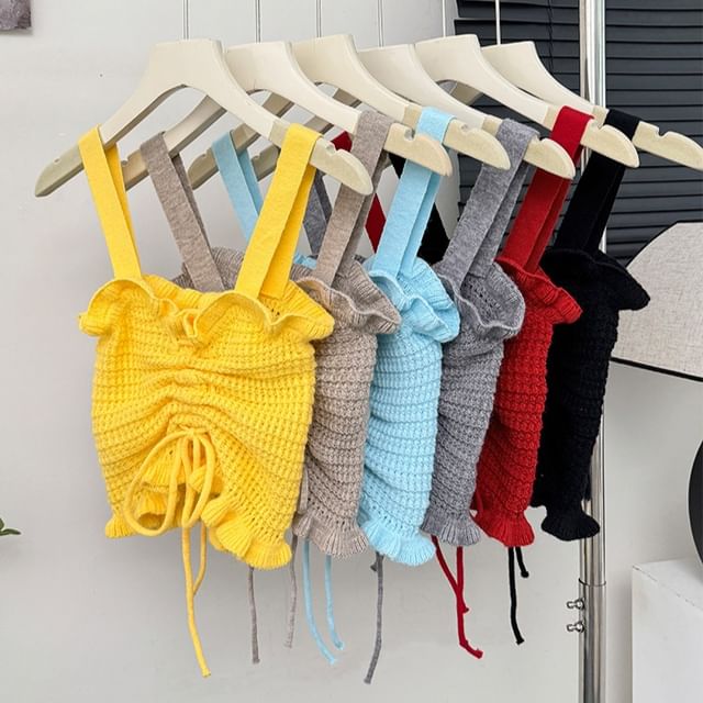 Lemongrass-Ruffled Drawstring Crop Tank Top in 6 Colors