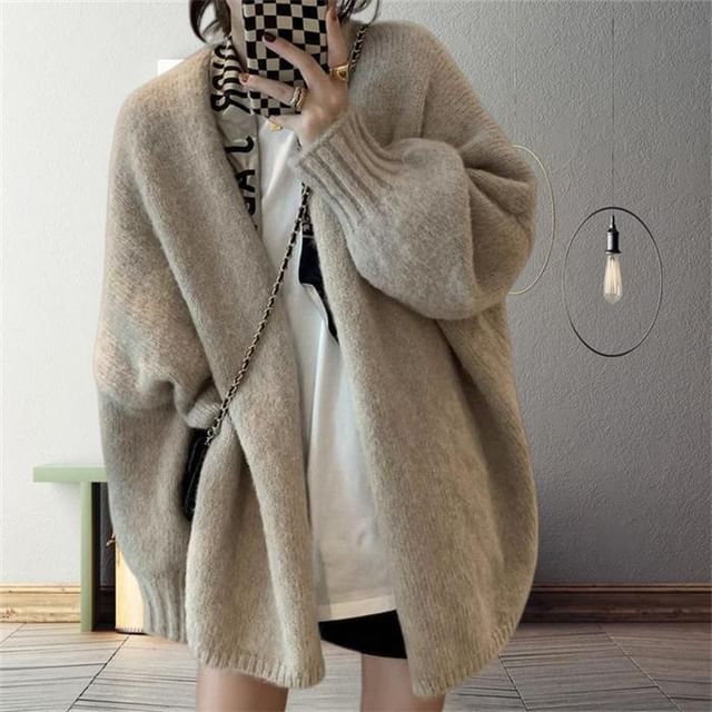 Sisyphi-Puff-Sleeve Plain Long Cardigan