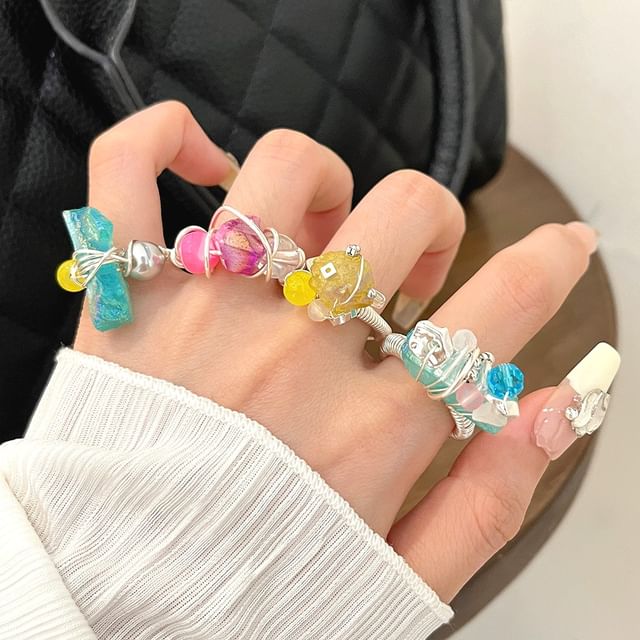 CIMAO-Faux Crystal Beaded Ring