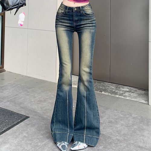 Low Rise Distressed Flared Jeans