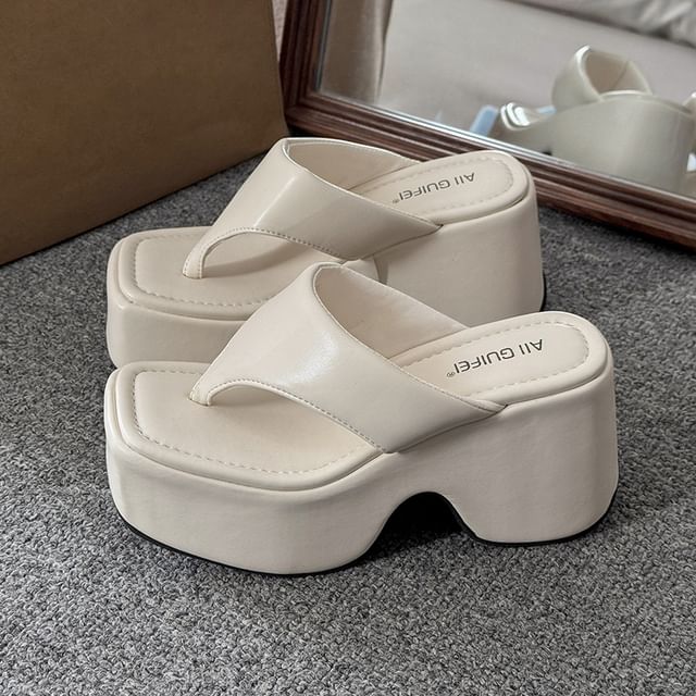 Nikao-Platform Chunky Heel Flip-Flops