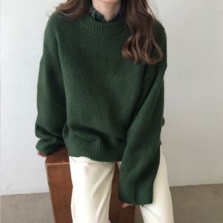 EFO - Long Sleeve Plaid Shirt / Plain Sweater