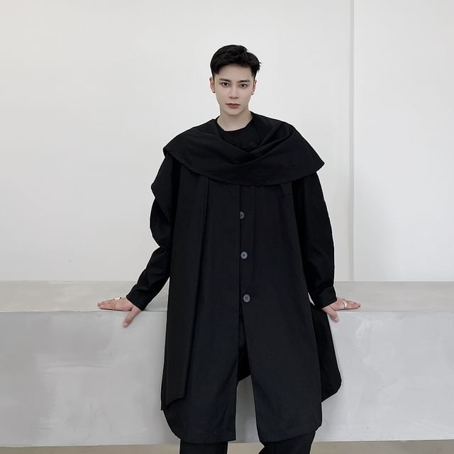 Bjorn-Round Neck Plain Midi Single-Breasted Coat