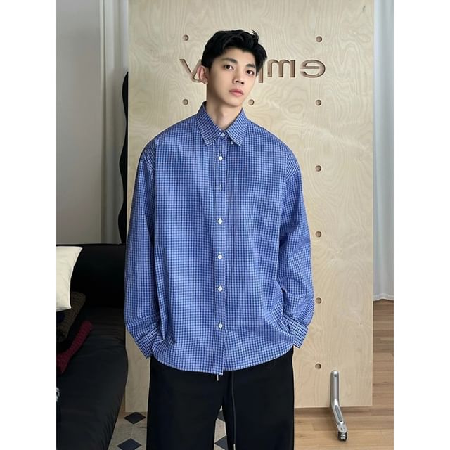 Zentrus-Gingham Button-Up Shirt