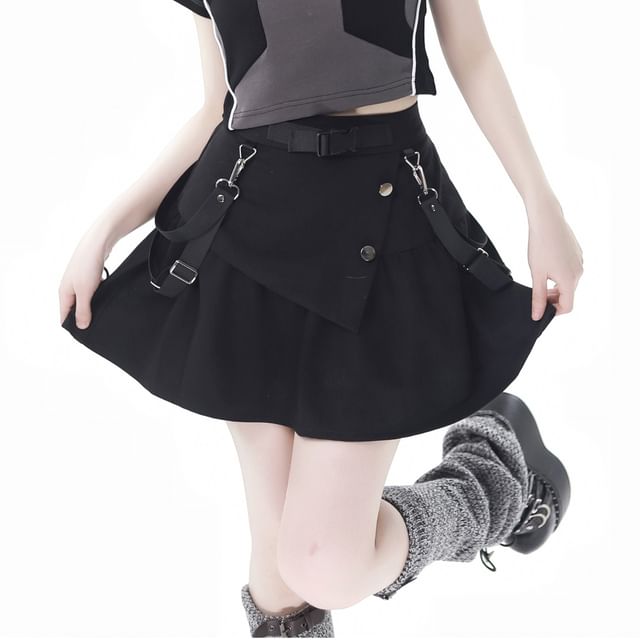 Florimi - High Rise Plain Asymmetrical Mini A-Line Skirt | YesStyle