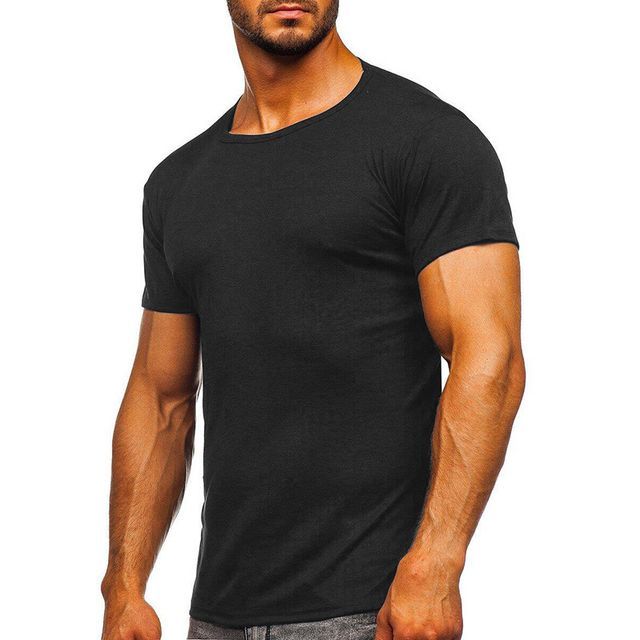 Double White-Short-Sleeve Crew Neck Plain T-Shirt