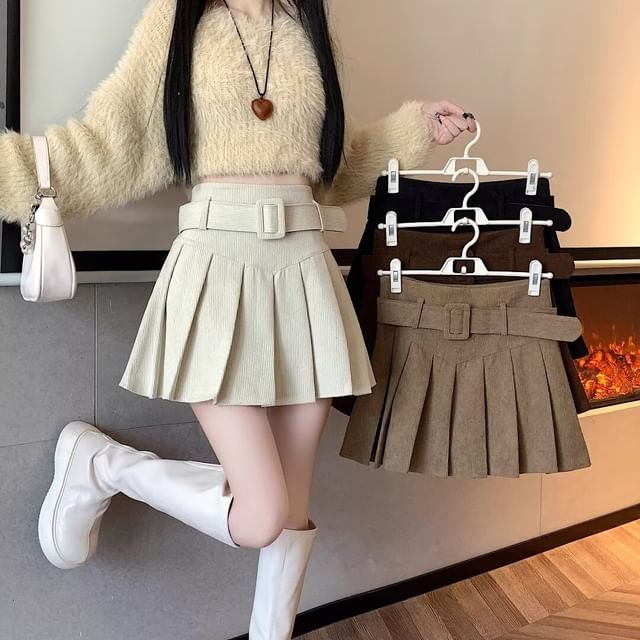 Wildfoea-High Rise Plain Mini Pleated Skirt