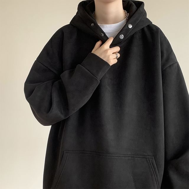 Wescosso-Plain Pocket Detail Oversized Hoodie
