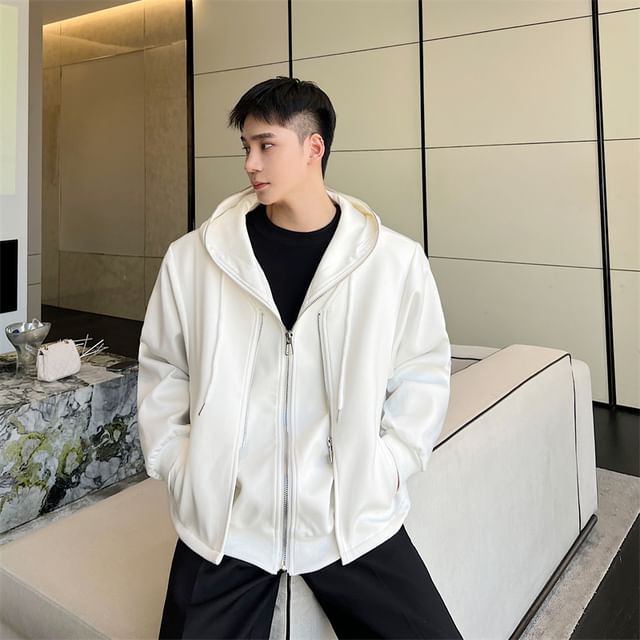 ravewider-Hooded Plain Zip-Up Jacket