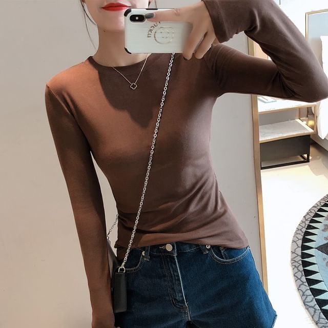 Sienne-Long-Sleeve Crew Neck Plain Slim Fit Tee