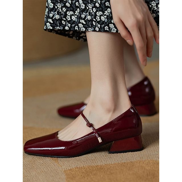 Anran-Low Heel Faux Leather Pumps