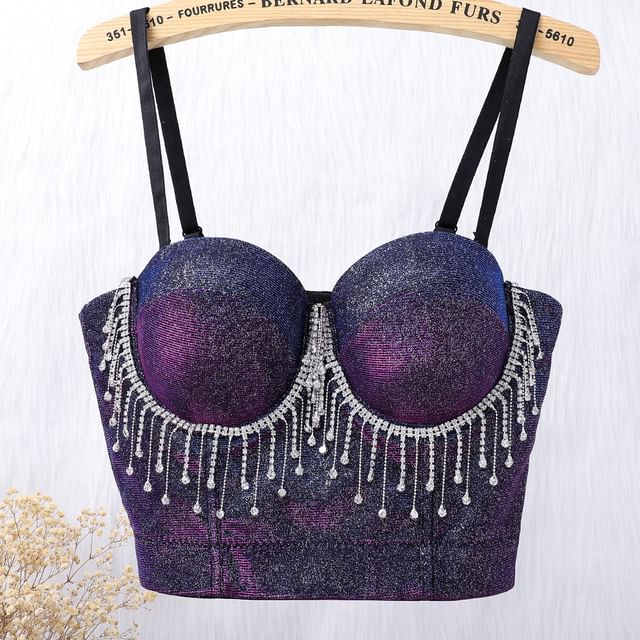 Doowex-Glitter Rhinestone Bustier Top