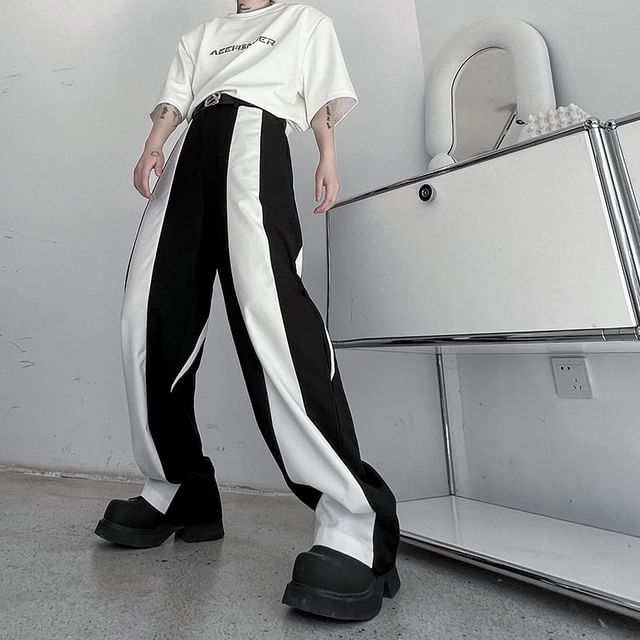 Bjorn-High Waist Two Tone Straight Leg Pants