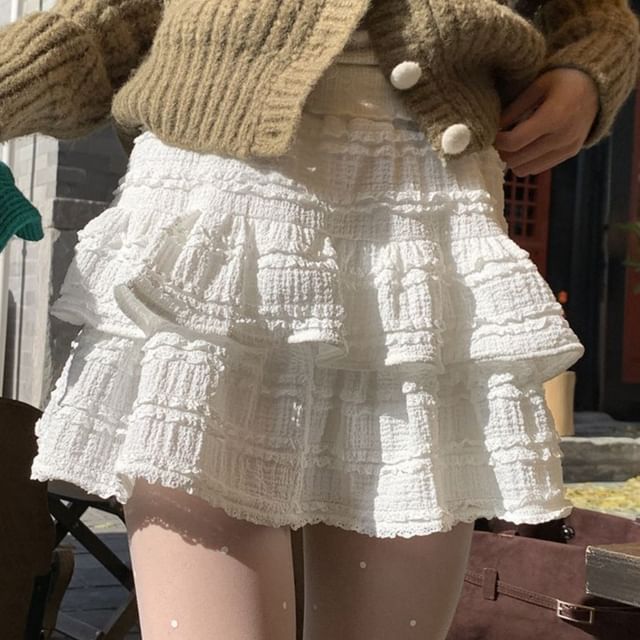 Essere-High Waist Plain Mini A-Line Skirt