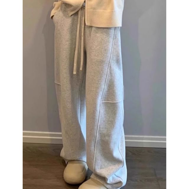 Dreamkura-Drawstring Waist Plain Baggy Pants