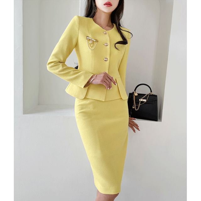 strapless open back dress Rana Peplum Jacket - Moontide Sheer Long Sleeve Collarless Jacket