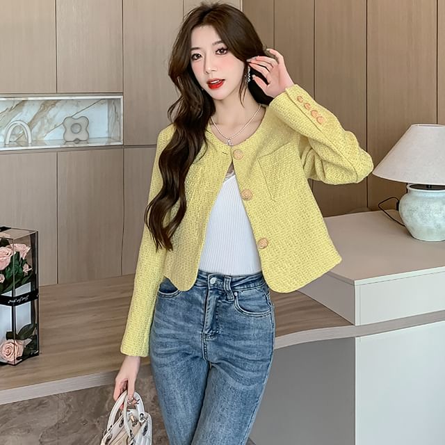 Everose-V-Neck Button-Up Crop Jacket