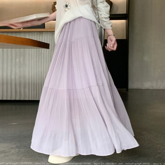 PINPI-High Rise Plain Maxi A-Line Skirt