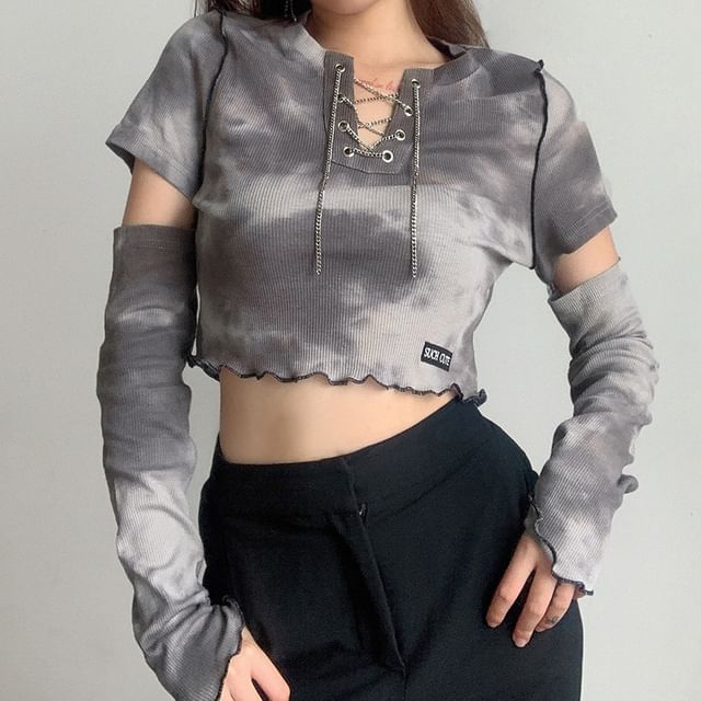 Neck Tie-Dye Cropped T-Shirt | YesStyle