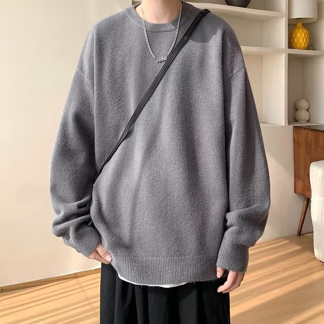 Lingaris-Crewneck Half Buttoned Plain Sweater