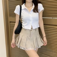 HW Studio - Short-Sleeve Button UpTop / Mini A-Line Skirt