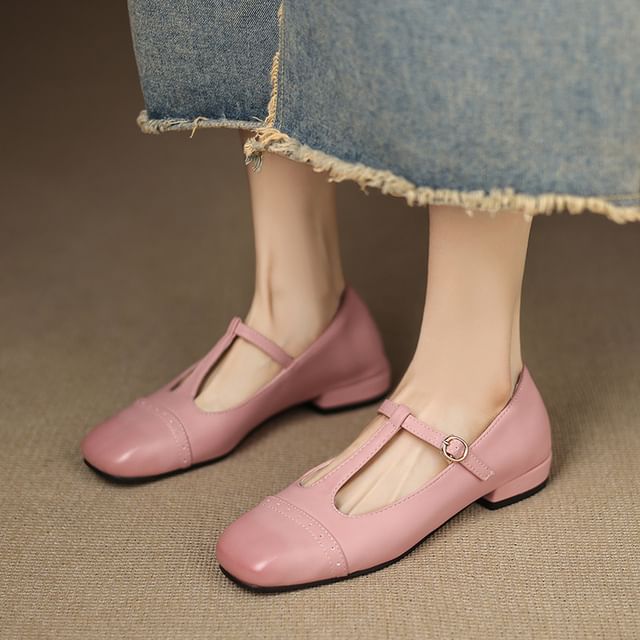 Megan-Square Cap Toe T-Strap Pumps