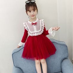 PAM - Kids Long-Sleeve Crochet Panel A-Line Mesh Dress PAM - Kids Long-Sleeve Crochet Panel A-Line Mesh Dress