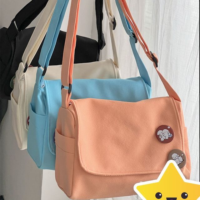 Anchara Plain Flap Messenger Bag YesStyle