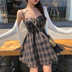 Yuxi - Plaid Spaghetti Strap A-Line Dress Yuxi - Plaid Spaghetti Strap A-Line Dress