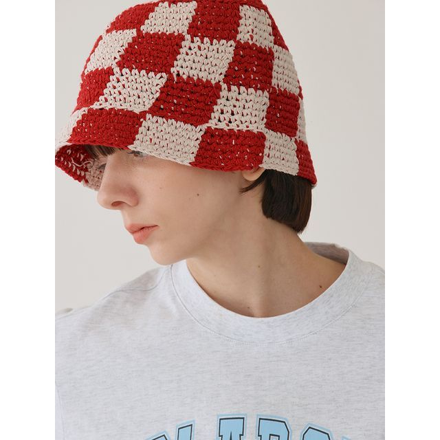 rolarola - Checkered Crochet Bucket Hat 