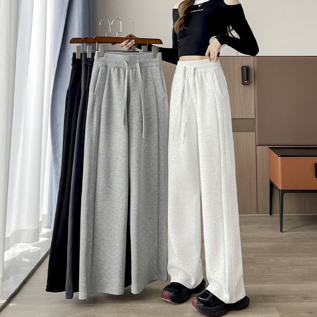 evanesce-High Waist Plain Loose Fit Sweatpants